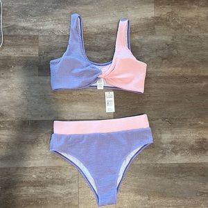 Cupshe two-toned twisted top & high waisted bikini set